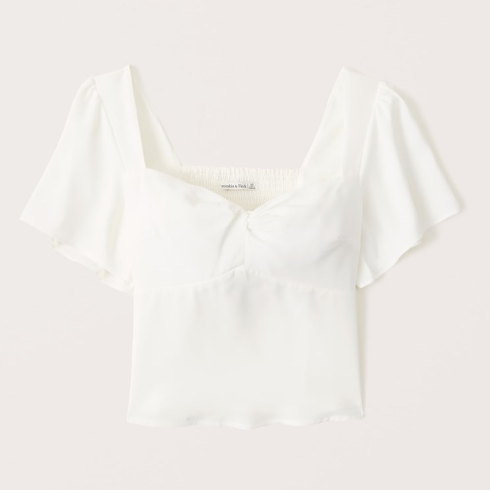 Abercrombie twist front flutter sleeve top in white